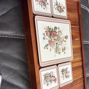 Vintage Pimpernel Floral Bouquet Coasters Trivet Made In England